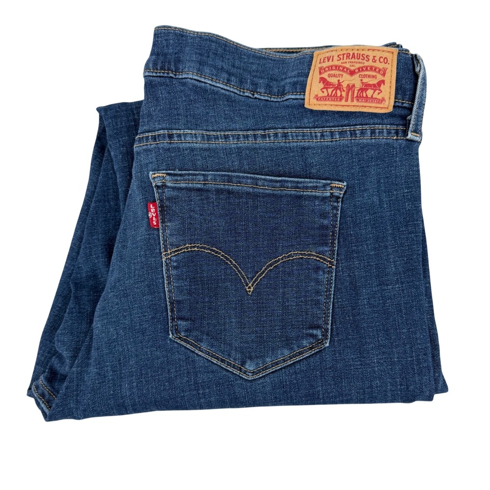 Levi's 314 Shaping Straight Jeans Women 33 Blue Excellent Raw Hem Mid Rise